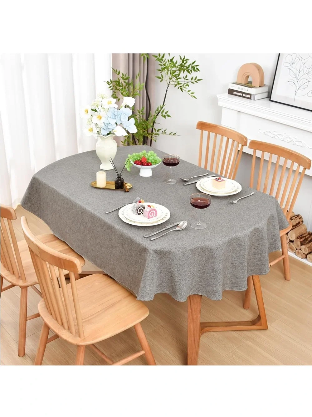 NEW Wolkemer Oval Tablecloth. Faux Linen. Water Resistant. Farmhouse